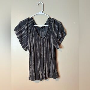 Daytrip Dark Gray Striped Flutter Sleeve Blouse NWOT